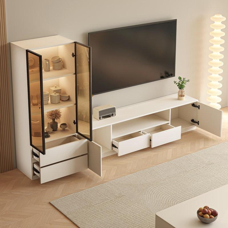Beyaz Endüstriyel Ahşap İki Parçalı Dolaplı TV Ünitesi 260x160 cm - 78712