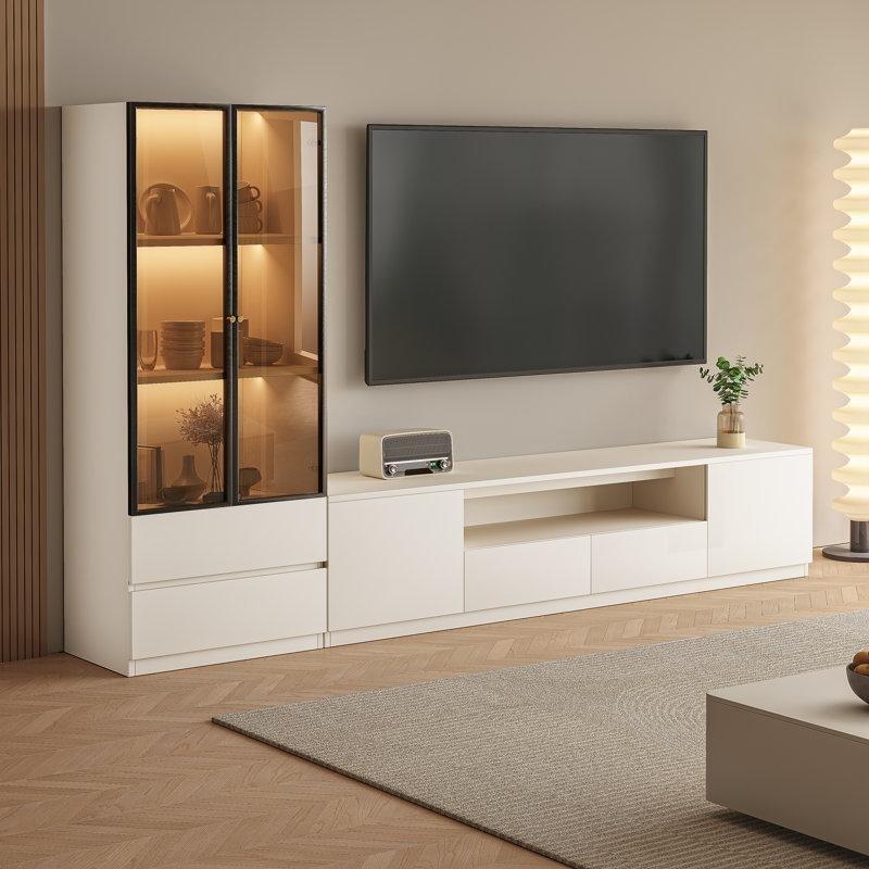 Beyaz Endüstriyel Ahşap İki Parçalı Dolaplı TV Ünitesi 260x160 cm - 78712