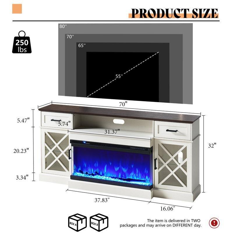 Beyaz Endüstriyel Ahşap Kır Evi TV Ünitesi 178x31x81 cm Elektrikli Şömineli - 80134