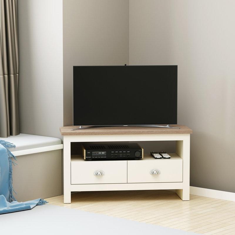 Beyaz Endüstriyel Ahşap Köşe Mini TV Ünitesi 95x45x52 cm - 80173