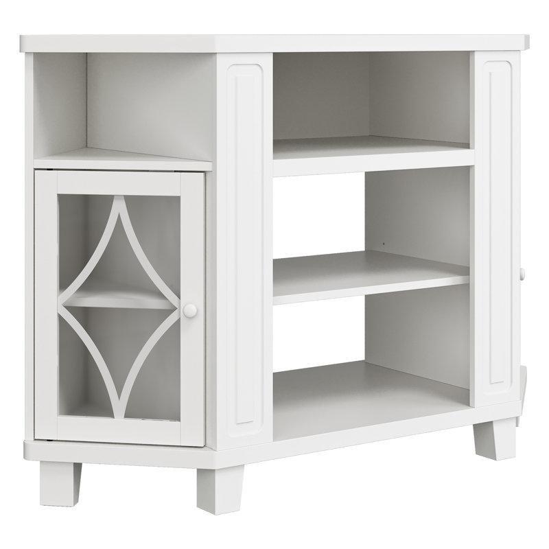 Beyaz Endüstriyel Ahşap Köşe TV Ünitesi 117x50x81 cm Ayarlanabilir Raflı