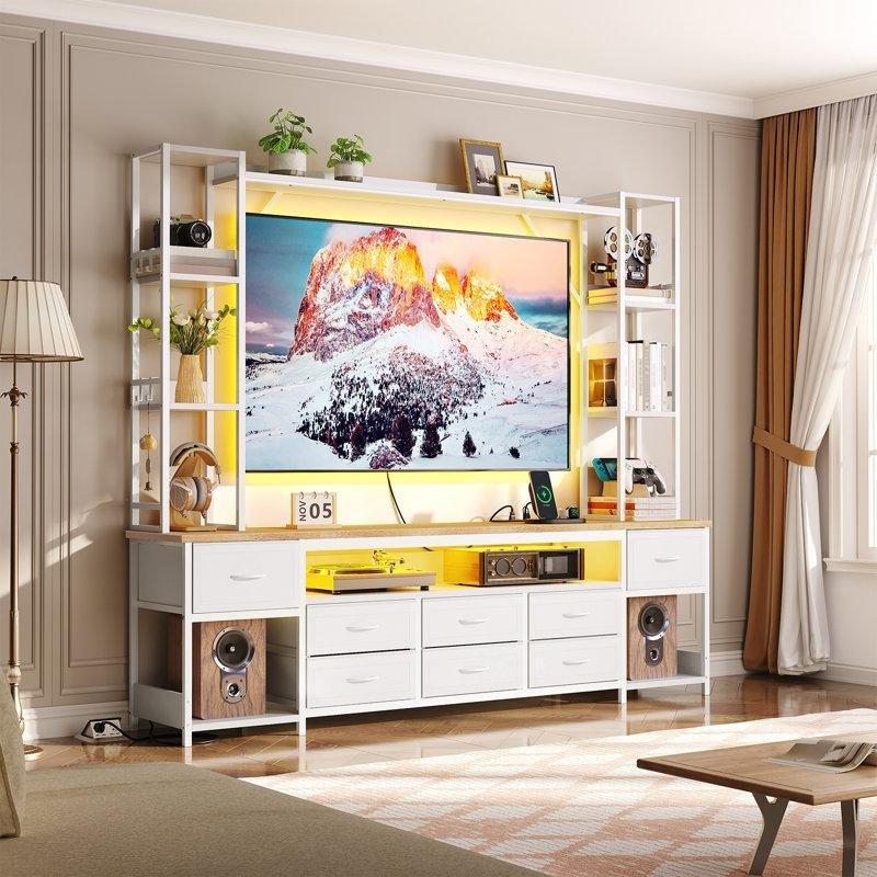 Beyaz Endüstriyel Ahşap Metal TV Ünitesi 216x40x180 cm - 78574