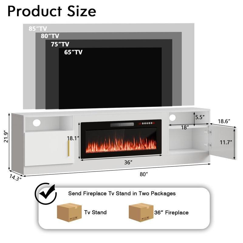 Beyaz Endüstriyel Ahşap Şömineli 220 cm TV Ünitesi