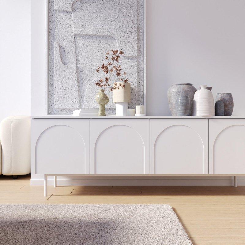 Beyaz Endüstriyel Ahşap TV Ünitesi 161x56 cm Dört Kapılı - 79075