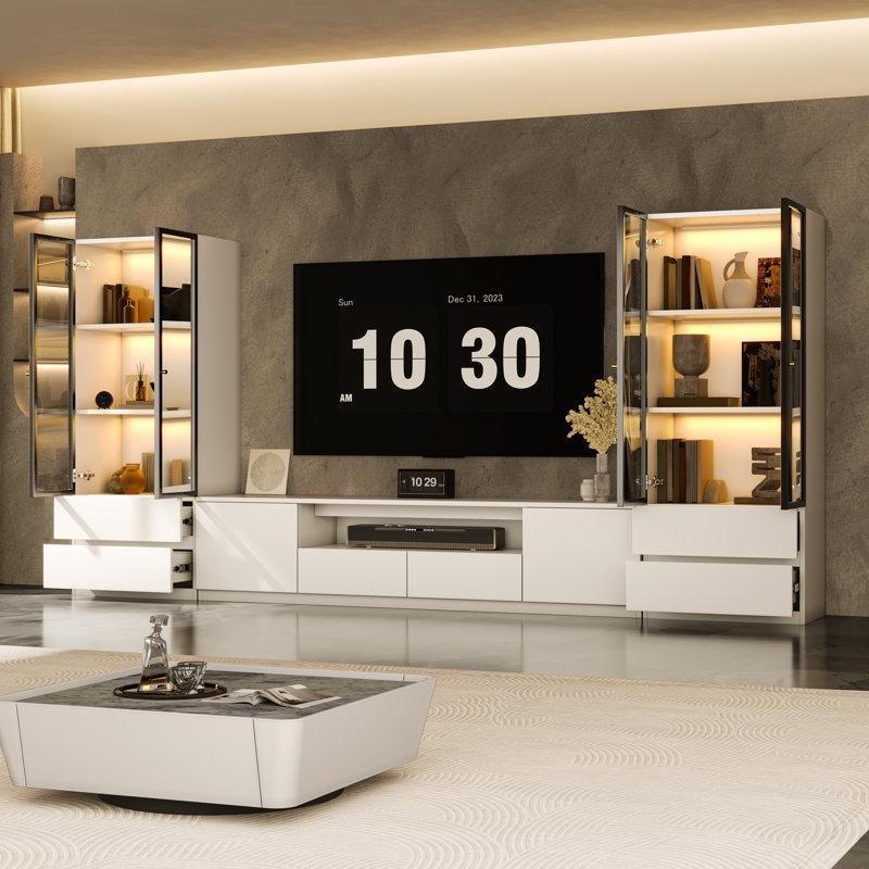 Beyaz Endüstriyel Ahşap TV Ünitesi ve Orta Sehpa Takımı 320x200 cm - 79597