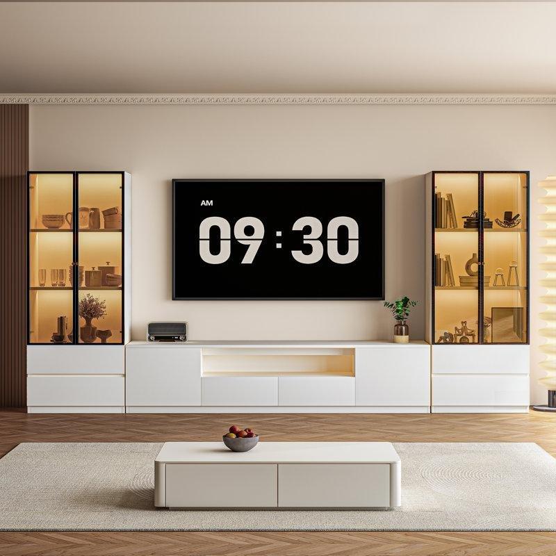 Beyaz Endüstriyel Ahşap Üç Parçalı Dolaplı TV Ünitesi 320 cm - 78718