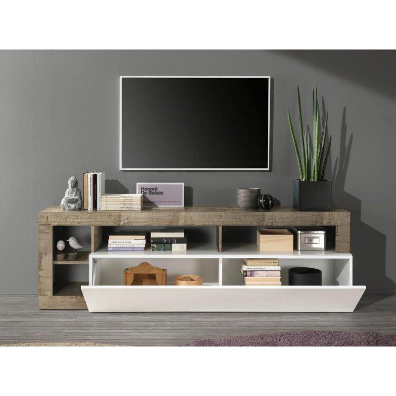 Beyaz Lake ve Meşe Ahşap Modern TV Sehpası 184 cm
