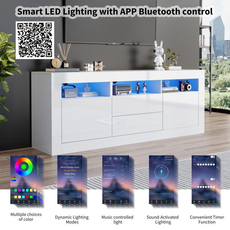Beyaz LEDli Modern TV Sehpası 160 cm