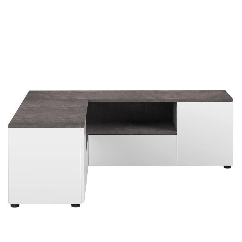 Beyaz Mat Bitirişli Beton Desenli Köşe TV Ünitesi 130x130x45 cm