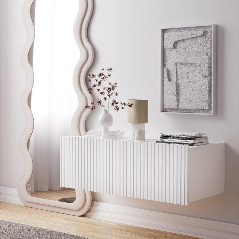 Beyaz Mat Çizgili İskandinav TV Ünitesi 100x35 cm - 78967