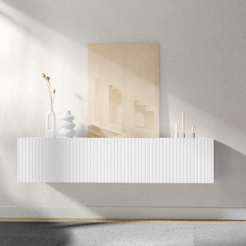 Beyaz Mat Çizgili Üç Kapılı TV Ünitesi 150x35 cm - 78997