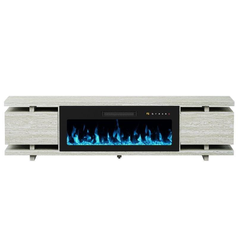 Beyaz Mermer Desenli Elektrikli Şömineli 175 cm TV Ünitesi