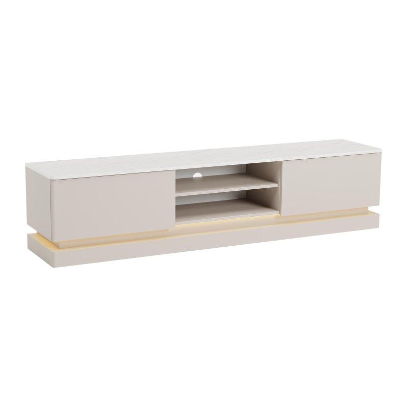 Beyaz Mermer Desenli LEDli Modern TV Sehpası 190 cm