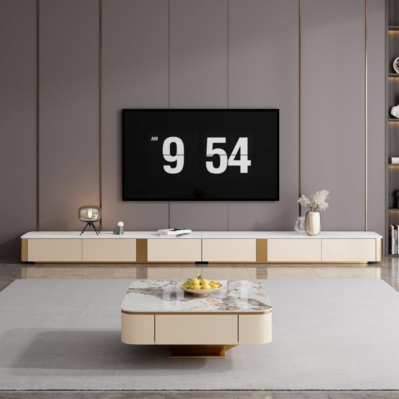 Beyaz Mermer Görünümlü Altın Detaylı TV Ünitesi 40 cm Derinlik - 79435