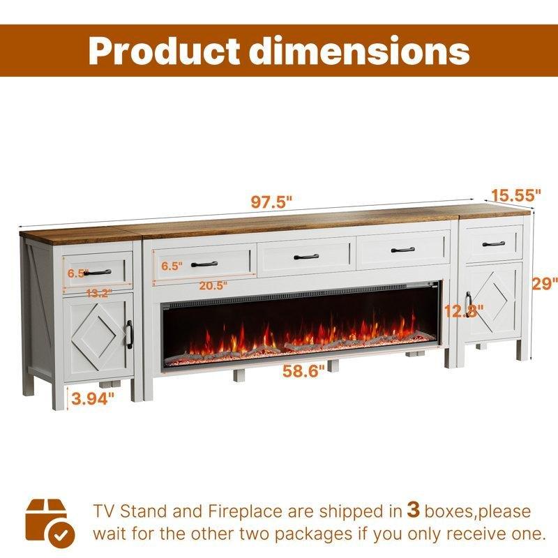 Beyaz Meşe Detaylı Şömineli 98 CM TV Ünitesi