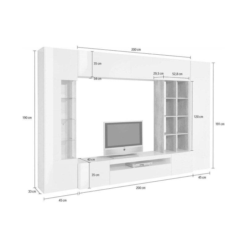 Beyaz Parlak Çok Fonksiyonlu TV Ünitesi 290 cm