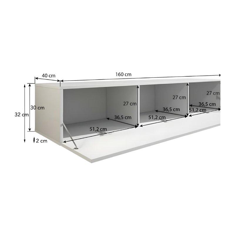 Beyaz Parlak Kaplamalı Geniş TV Ünitesi 160 cm