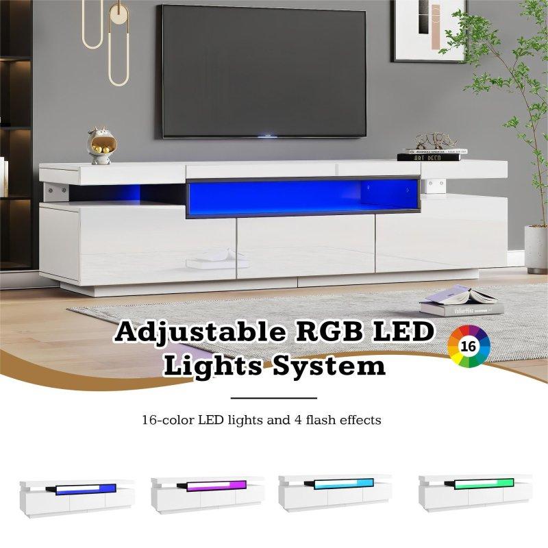 Beyaz Parlak LEDli 160 cm Modern TV Sehpası