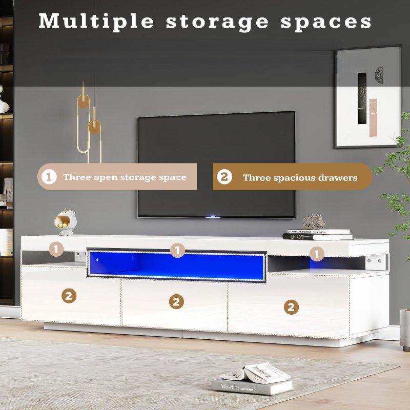 Beyaz Parlak LEDli 160 cm Modern TV Sehpası