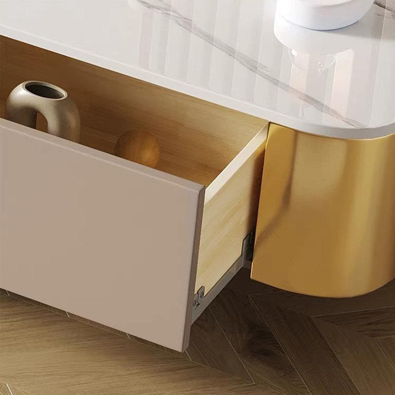 Beyaz Parlak Sinterlı Taş Üstlü Gold Metal Detaylı TV Ünitesi 200x40x36 cm - 79333