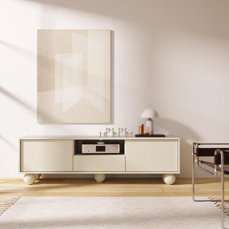 Beyaz Renk TV Ünitesi 154 cm Yuvarlak Ahşap Ayaklı - 78976