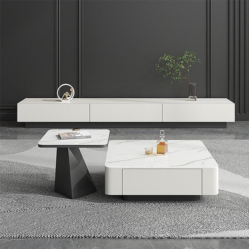 Beyaz Taş Tablalı Metal Ayaklı TV Ünitesi ve Orta Sehpa Takımı - 79534