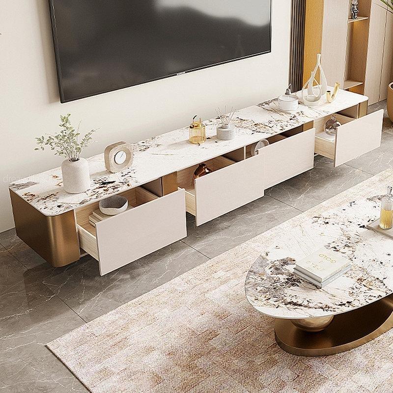 Beyaz ve Açık Ahşap Renkli Modern Minimalist TV Ünitesi 200x40x38 cm - 79309