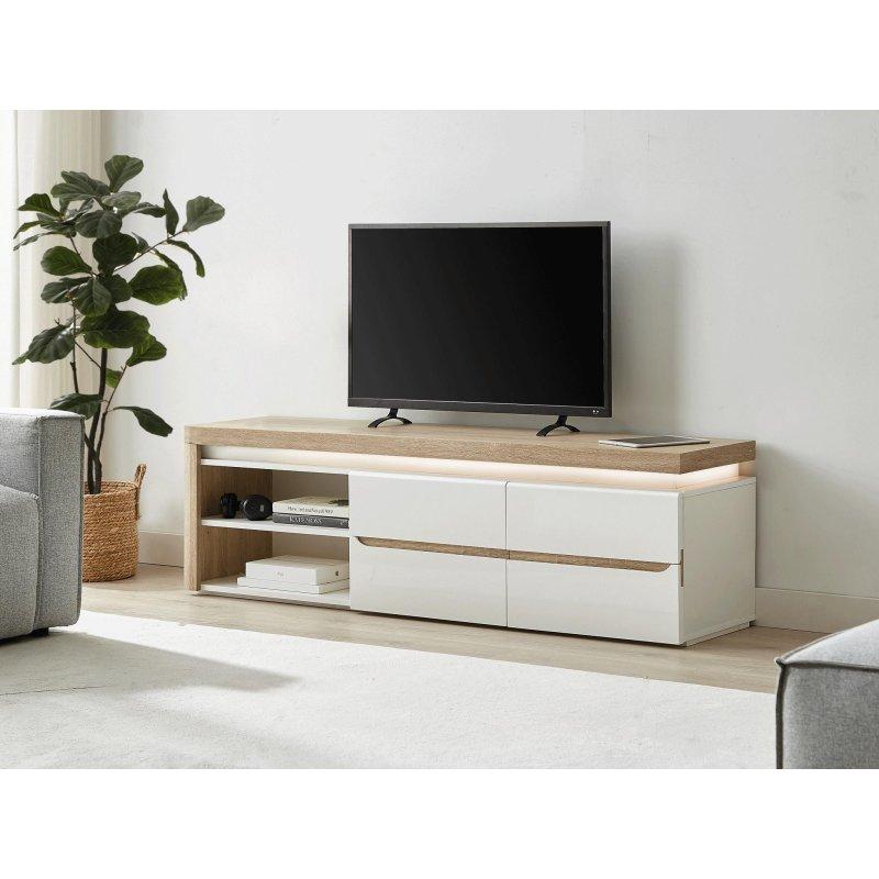 Beyaz ve Ahşap Tonlu Modern TV Sehpası 160 cm