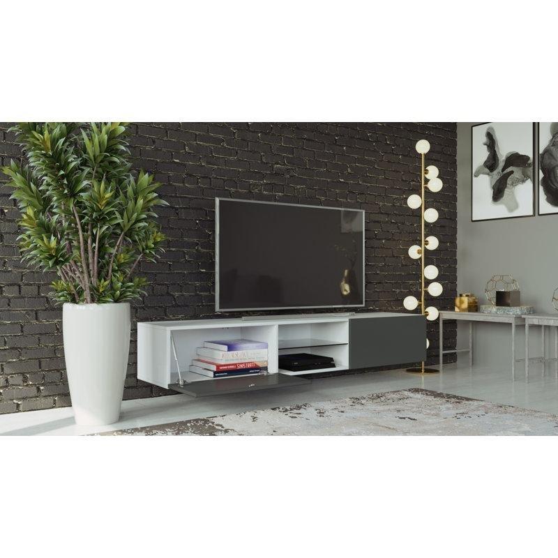 Cam Malzemeli Duvara Monte TV Ünitesi 180x40x30 cm - 78424