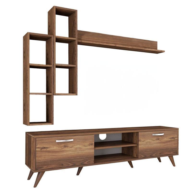 Ceviz Ahşap Kitaplıklı Modern TV Ünitesi 178 cm