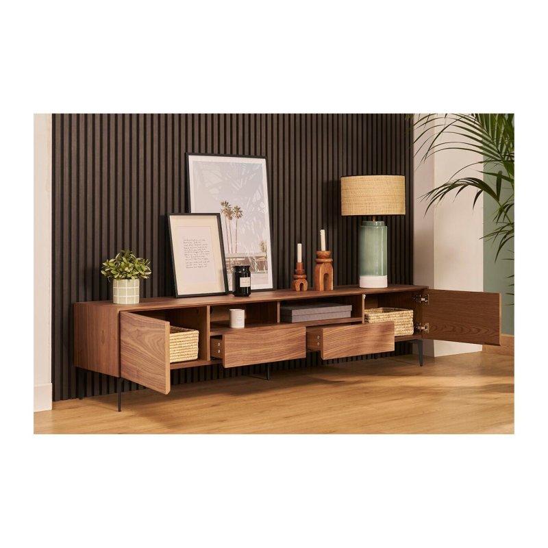 Ceviz Ahşap ve Siyah Metal Modern TV Sehpası 200 cm