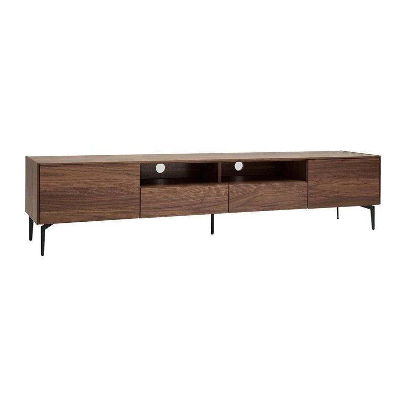 Ceviz Ahşap ve Siyah Metal Modern TV Sehpası 200 cm