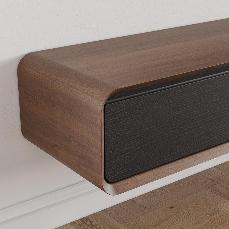 Ceviz Kaplama Beyaz Detaylı Duvara Monte TV Ünitesi 200x37x25 cm - 78352