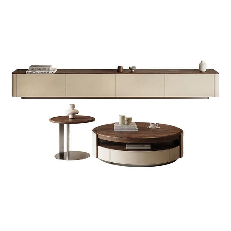 Ceviz Kaplı Endüstriyel Ahşap TV Ünitesi ve Deri Detaylı Orta Sehpa Takımı - 79879