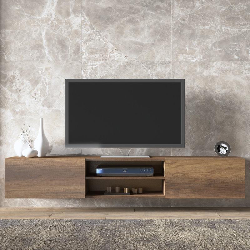 Ceviz Rengi Endüstriyel Ahşap 180 cm Duvara Monte TV Ünitesi - 78388