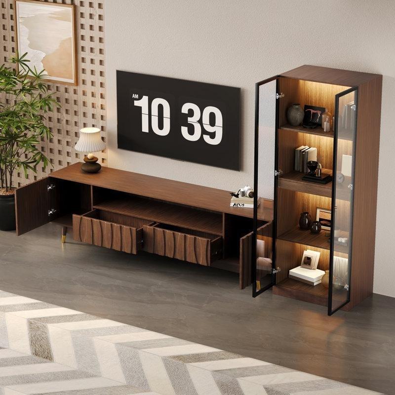 Ceviz Rengi Endüstriyel Ahşap 260 cm Geniş İki Parçalı Dolaplı TV Ünitesi - 78802