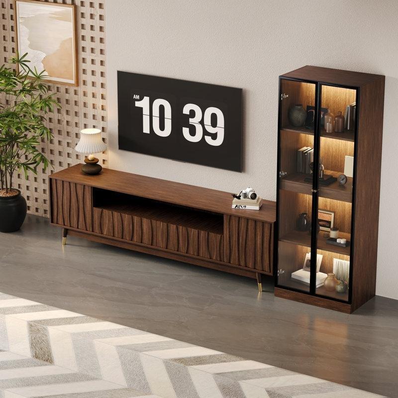 Ceviz Rengi Endüstriyel Ahşap 260 cm Geniş İki Parçalı Dolaplı TV Ünitesi - 78802