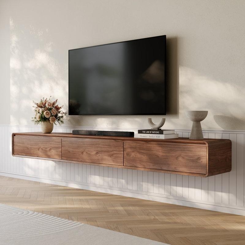 Ceviz Rengi Endüstriyel Ahşap Duvara Monte TV Ünitesi 240 cm - 78430