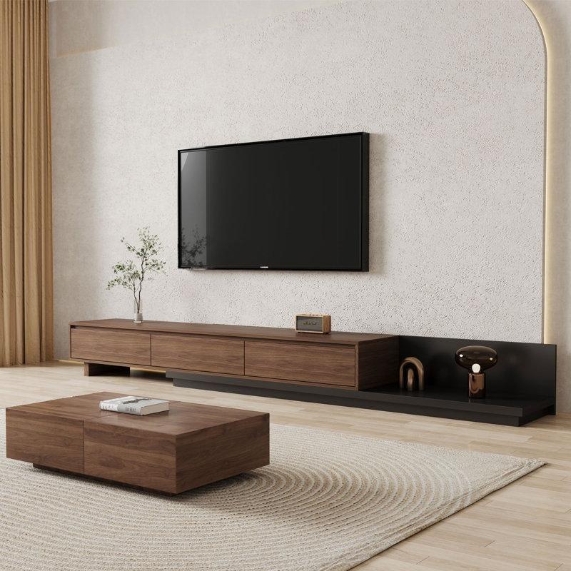 Ceviz Rengi MDF Malzemeli Genişletilebilir TV Ünitesi ve Orta Sehpa Takımı - 79483
