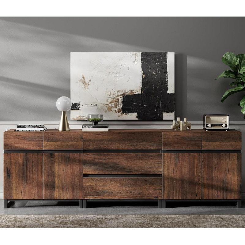 Ceviz Renginde Metal Ayaklı TV Ünitesi ve Cam Tablalı Orta Sehpa Takımı 110 İnç TV Uyumlu - 79543