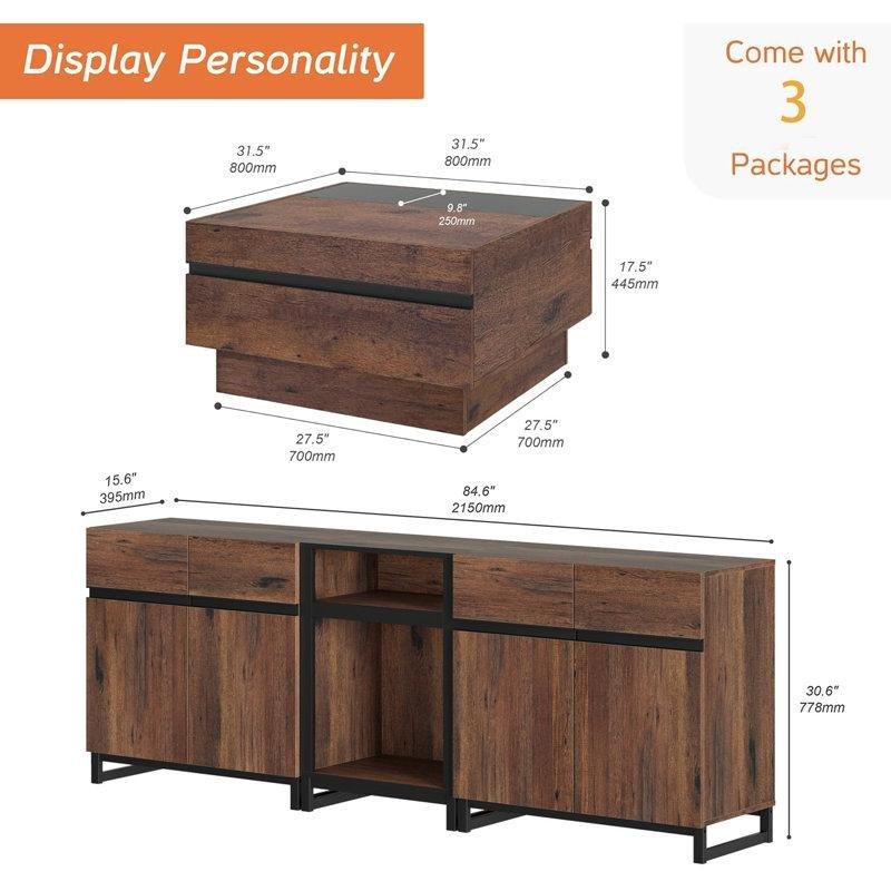 Ceviz Renkli Endüstriyel Ahşap TV Ünitesi ve Orta Sehpa Takımı 180 cm - 79681