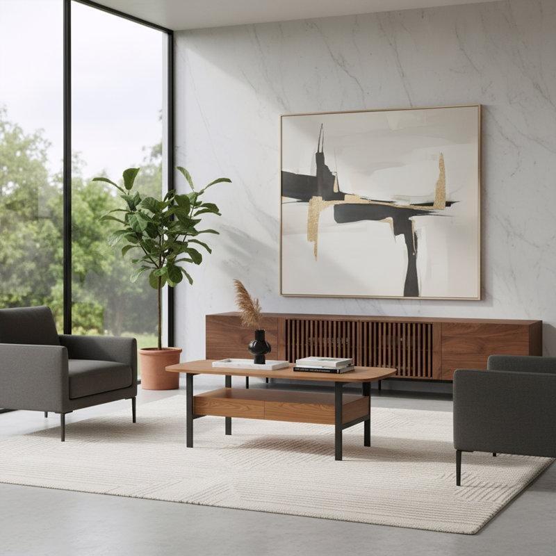 Ceviz Renkli Endüstriyel Ahşap TV Ünitesi ve Orta Sehpa Takımı 240x50 cm - 79699