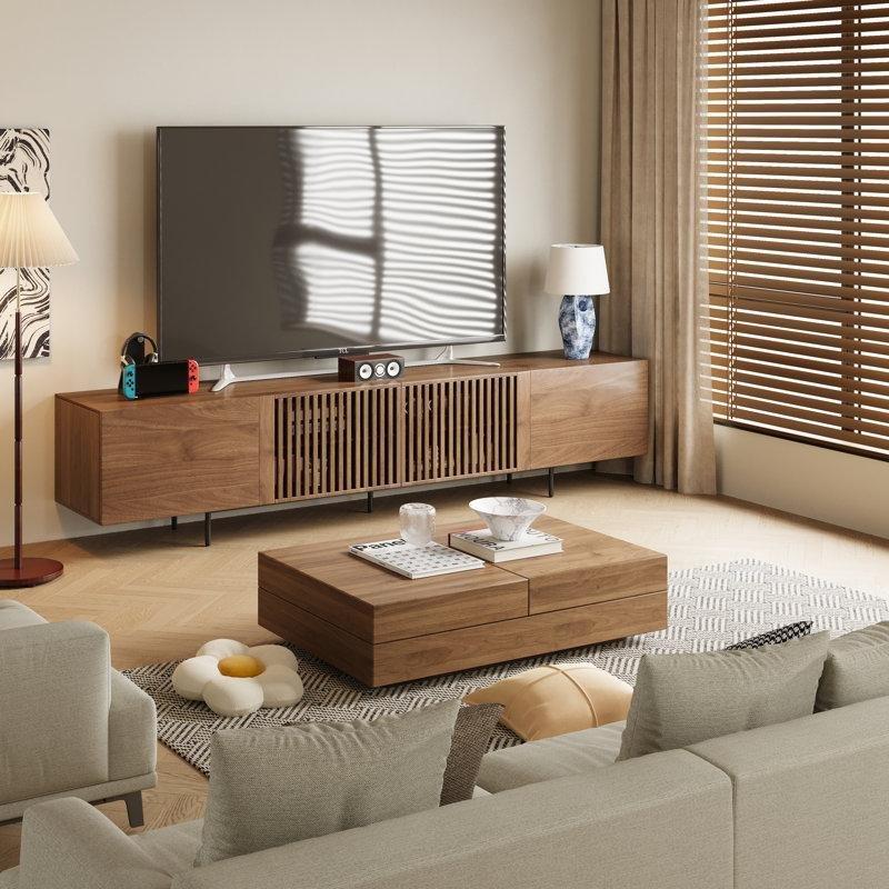 Ceviz Renkli Endüstriyel Ahşap TV Ünitesi ve Orta Sehpa Takımı 240x80 cm - 79489