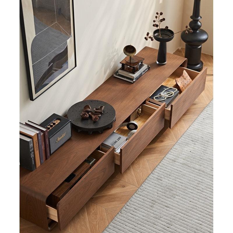 Ceviz Renkli Masif Ahşap TV Ünitesi 200x40x35 cm - 78304