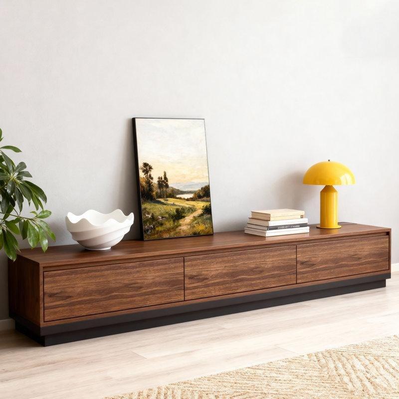 Ceviz ve Gri Renkli Genişletilebilir 200 cm Masif TV Ünitesi 3 Çekmeceli - 78316