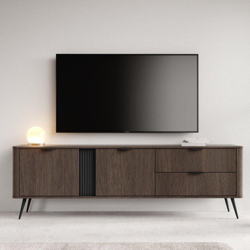 Çift Kapılı Koyu Meşe Raylı TV Ünitesi 195 cm - 78988