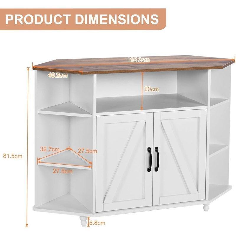 Çiftlik Tarzı Beyaz Köşe TV Ünitesi 115x40x81 cm LED Aydınlatmalı Açık Depolama