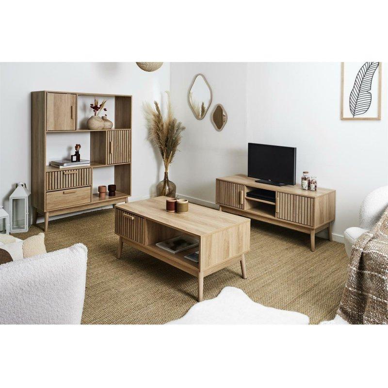 Çizgili Ahşap Kapaklı TV Sehpası 117 cm