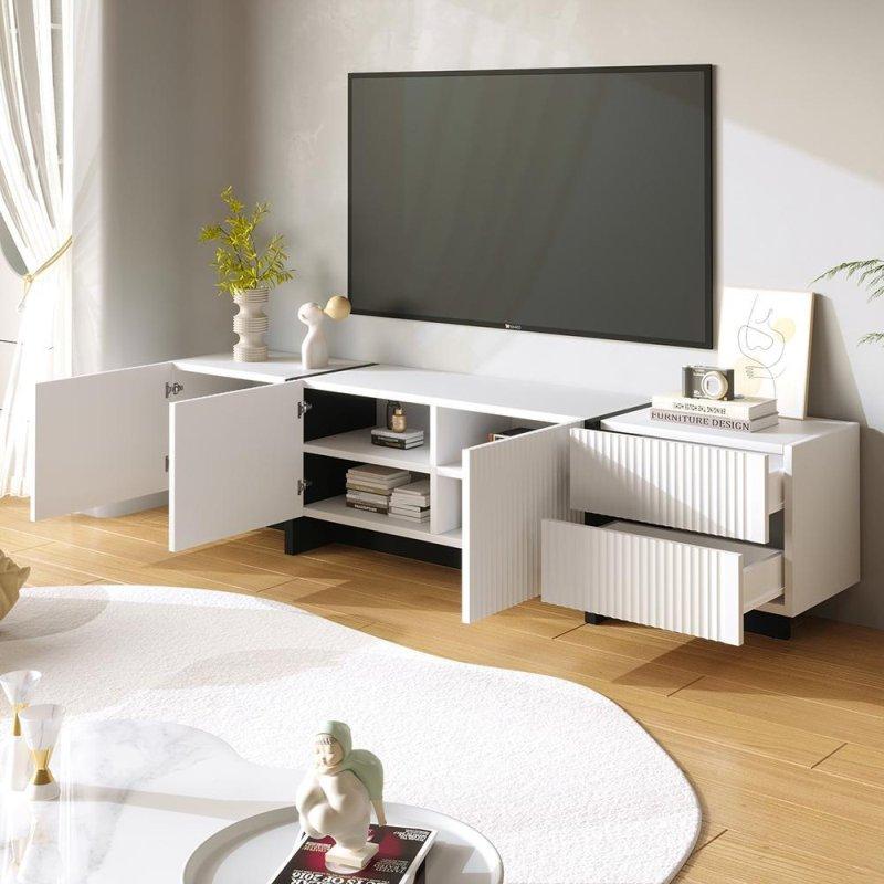 Çizgili Beyaz Siyah Modern TV Sehpası 190 cm