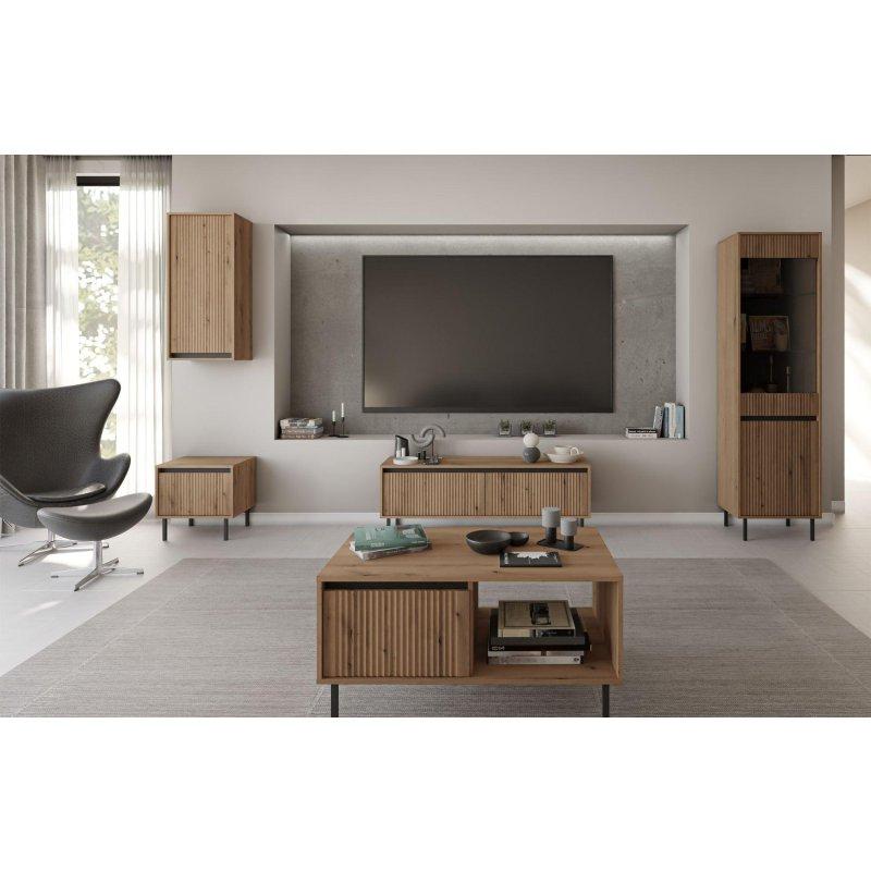 Çizgili Meşe Desenli Metal Ayaklı TV Sehpası 140 cm